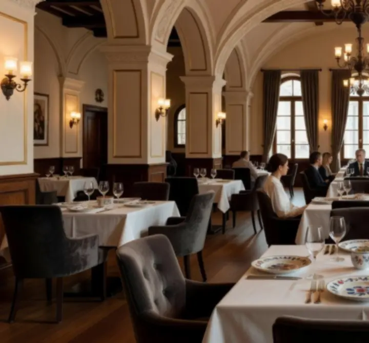 Hangulatos, gyertyafényes dining terem mélyzöld és arany tónusokkal