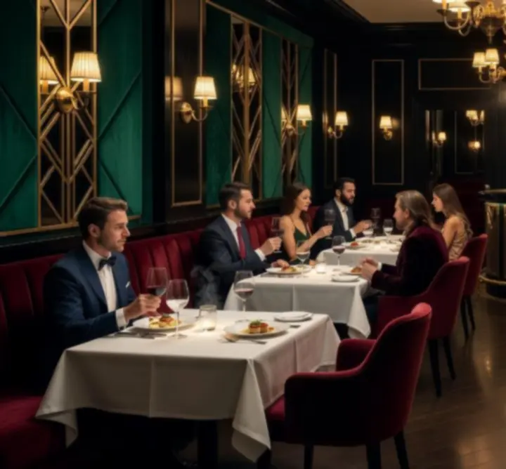 Hangulatos, art deco ihletésű belső tér privát boxokkal és meleg fényekkel